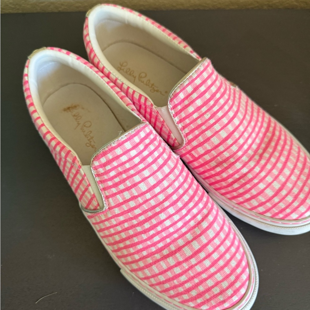 Lilly Pulitzer Julie sneakers in Prosecco Pink and White gingham 7.5 w/box!